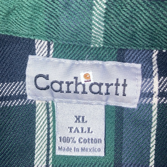 Vintage 1990s Carhartt Plaid Flannel Button Up Shirt Heavy Blend XLT - Picture 4 of 9